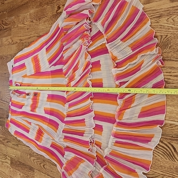 (XL) Roxy High Low Hem Romantic Bohemian Vacation Caribbean Ruffled Color Block - Picture 3 of 11